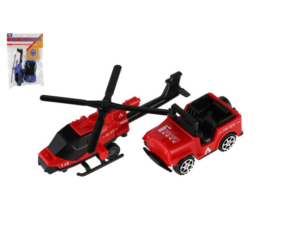Sada auto + vrtulník záchranných složek 2 barvy v sáčku