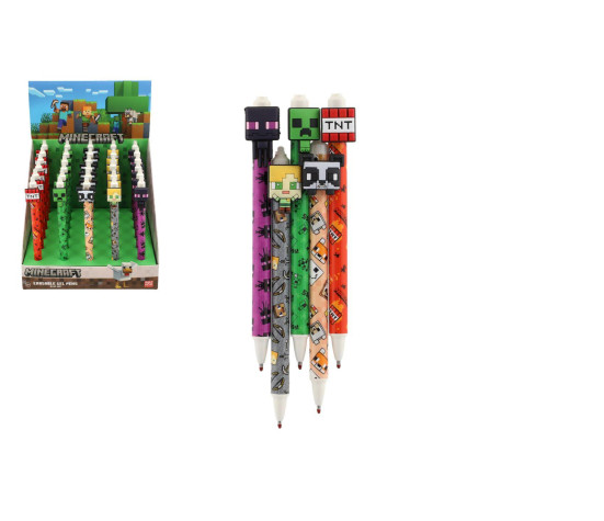 Tužka/pero gumovací Minecraft 15cm plast 5 druhů 30ks v boxu
