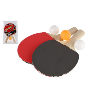 Sada stolní tenis/ping pong pálky dřevěné 2ks + míčky 3ks v blistru 19x30cm