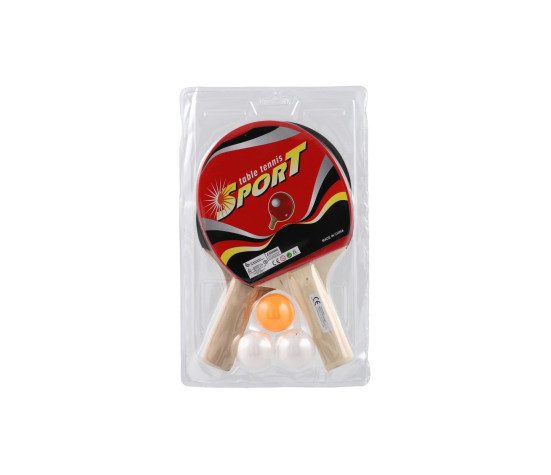 Sada stolní tenis/ping pong pálky dřevěné 2ks + míčky 3ks v blistru 19x30cm