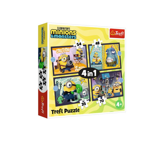 Puzzle 4v1 Nová dobrodružství Mimoňů 28,5x20,5cm v krabici 28x28x6cm