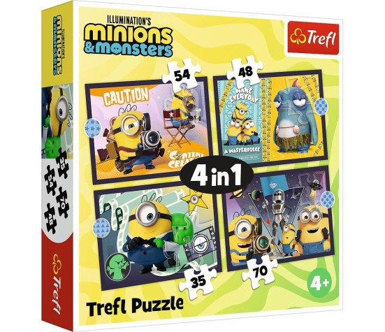 Puzzle 4v1 Nová dobrodružství Mimoňů 28,5x20,5cm v krabici 28x28x6cm