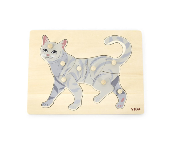 Dětské dřevěné puzzle s úchyty Viga Cat, Multicolor