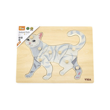 Dětské dřevěné puzzle s úchyty Viga Cat, Multicolor