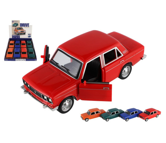 Auto retro plast 18cm na baterie se světlem se zvukem na setrvačník 4 barvy 8ks v boxu