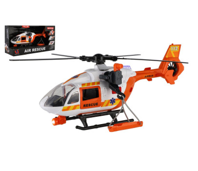 Vrtulník/Helikoptéra záchranářská plast 32cm na baterie se světlem se zvukem v krabici 34,5x19x12cm