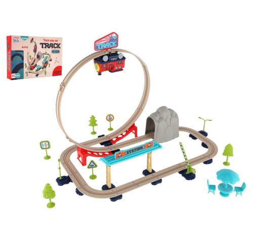 Vlak s kolejemi 60ks na baterie v krabici 30x21x6cm
