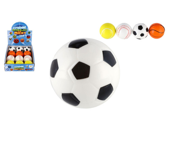 Míček extrémně skákací sportovní pěnový 6cm 4 druhy v sáčku 12 ks v boxu