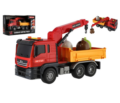 Auto nákladní městské služby plast 27cm na setrvačník na baterie se světlem se zvukem v krab. 31x19