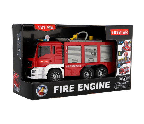 Auto hasičské plast 25cm na setrvačník na baterie se světlem se zvukem v krabici 31x19cm