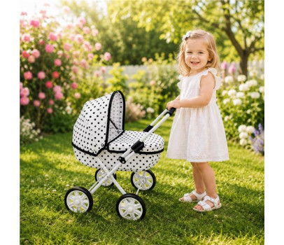 Dětský kočárek pro panenky New Baby Anička dots, Bílá