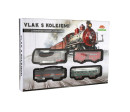 Vlak + 3 vagóny s kolejemi plast na baterie se světlem v krabici 35x24,5x4cm
