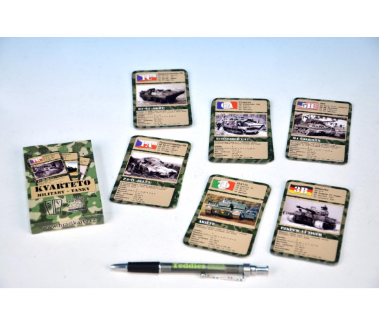 Kvarteto Military Tanky společenská hra - karty 32 kartiček v krabičce 6x11cm
