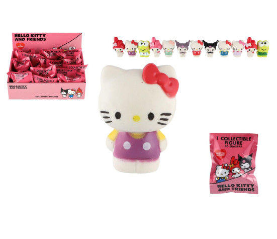 Figurka Hello Kitty a přátelé 3D guma mix druhů v sáčku 24ks v boxu