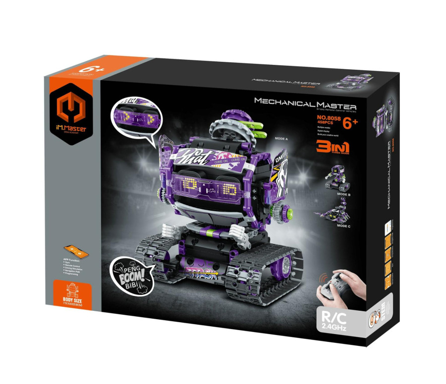 Stavebnice iM.MASTER robot RC 3v1 2,4GHz 459 dílků na baterie + dobíjecí pack v krabici 35x27x7cm