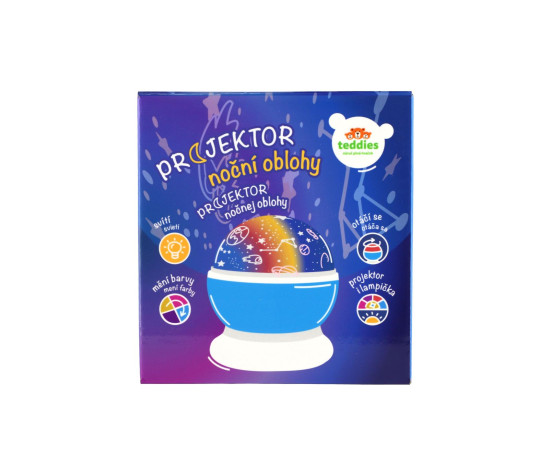 Projektor noční oblohy modrý plast 14x11cm na baterie/USB se světlem v krabici 13x14x13cm