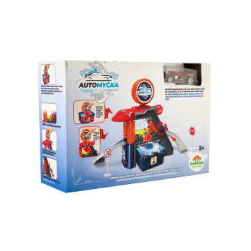 Automyčka + auto měnící barvu s doplňky v krabici 29x20x9cm