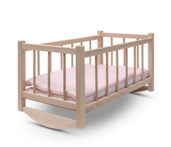 Dřevěná postýlka-kolébka pro panenky s povlečením Baby Mix, Přírodní