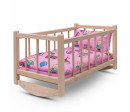 Dřevěná postýlka-kolébka pro panenky s povlečením Baby Mix bears