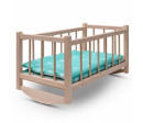 Dřevěná postýlka-kolébka pro panenky s povlečením Baby Mix stars mint