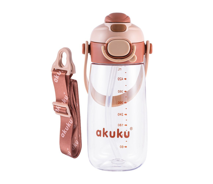 Školní láhev s brčkem Akuku 480 ml mocha, Hnědá Školní láhev s brčkem Akuku 480 ml mocha, Hnědá