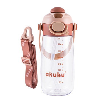 Školní láhev s brčkem Akuku 480 ml mocha, Hnědá