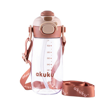 Školní láhev s brčkem Akuku 480 ml mocha, Hnědá