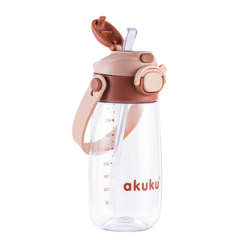Školní láhev s brčkem Akuku 480 ml mocha, Hnědá
