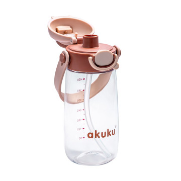 Školní láhev s brčkem Akuku 480 ml mocha, Hnědá