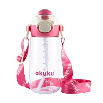 Školní láhev s brčkem Akuku 480 ml pink, Růžová