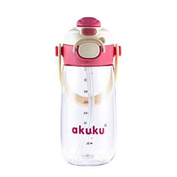 Školní láhev s brčkem Akuku 480 ml pink, Růžová