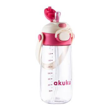 Školní láhev s brčkem Akuku 480 ml pink, Růžová