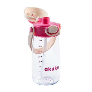Školní láhev s brčkem Akuku 480 ml pink, Růžová