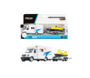Auto obytné se sněžným skútrem kov/plast 22cm na zpětné natažení v krabičce 24x12x6cm