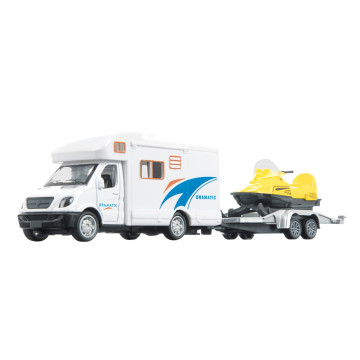 Auto obytné se sněžným skútrem kov/plast 22cm na zpětné natažení v krabičce 24x12x6cm