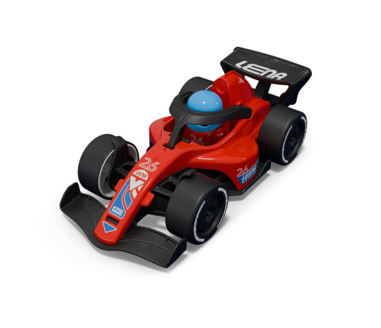 Závodní vůz formule 21cm s figurkou červená v krabici 22x10,5x11cm 24m+