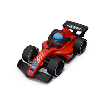 Závodní vůz formule 21cm s figurkou červená v krabici 22x10,5x11cm 24m+