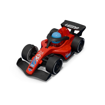 Závodní vůz formule 21cm s figurkou červená v krabici 22x10,5x11cm 24m+