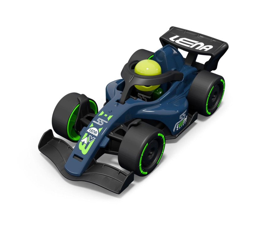 Závodní vůz formule 21cm s figurkou tmavě modrá v krabici 22x10,5x11cm 24m+