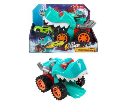 Auto dinosarus 18cm na volný chod vystřelující autíčko 2 barvy v krabici 22x16x13cm