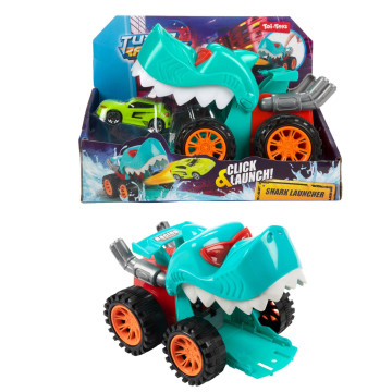 Auto dinosarus 18cm na volný chod vystřelující autíčko 2 barvy v krabici 22x16x13cm
