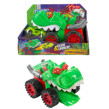 Auto dinosarus 18cm na volný chod vystřelující autíčko 2 barvy v krabici 22x16x13cm