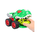 Auto dinosarus 18cm na volný chod vystřelující autíčko 2 barvy v krabici 22x16x13cm
