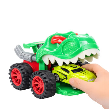 Auto dinosarus 18cm na volný chod vystřelující autíčko 2 barvy v krabici 22x16x13cm