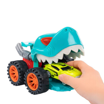 Auto dinosarus 18cm na volný chod vystřelující autíčko 2 barvy v krabici 22x16x13cm