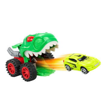 Auto dinosarus 18cm na volný chod vystřelující autíčko 2 barvy v krabici 22x16x13cm