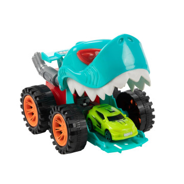 Auto dinosarus 18cm na volný chod vystřelující autíčko 2 barvy v krabici 22x16x13cm