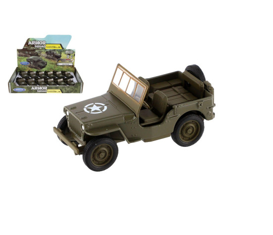 Auto Welly Jeep 1941 Willys MB terénní vojenské plast/kov 10cm zpětné natažení 12ks v boxu