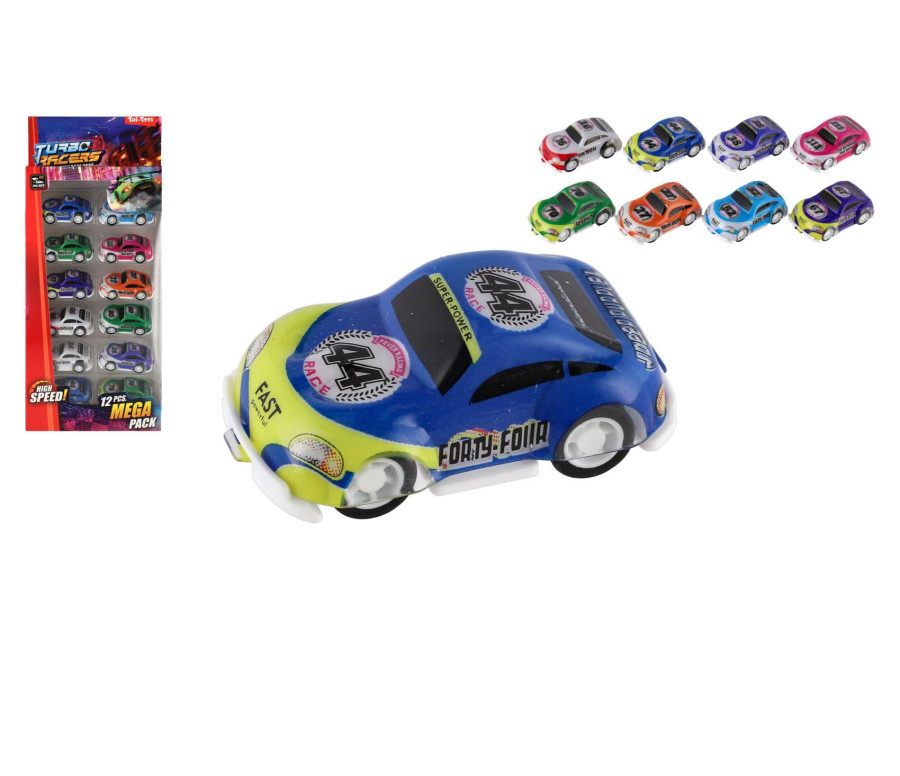 Sada auta mini závodní 12ks plast 5cm na zpětné natažení v krabičce 13x25x3,5cm