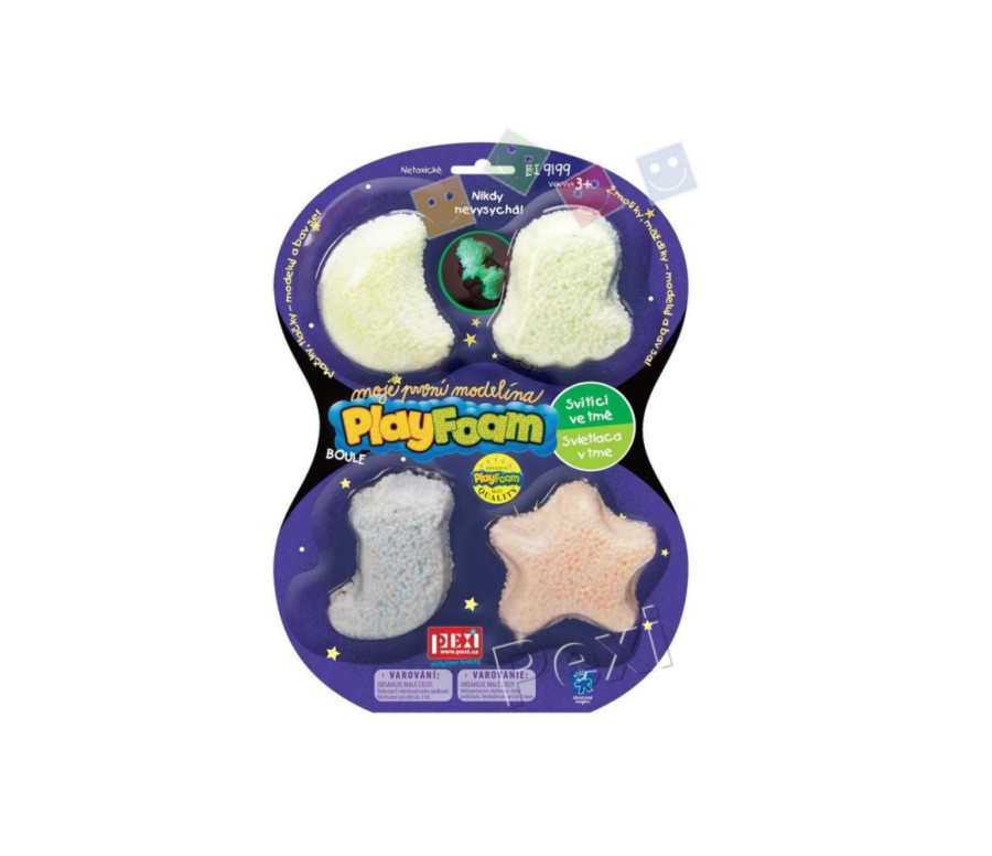PlayFoam® Modelína/Plastelína kuličková 4 barvy svítící ve tmě na kartě 19x26x3cm